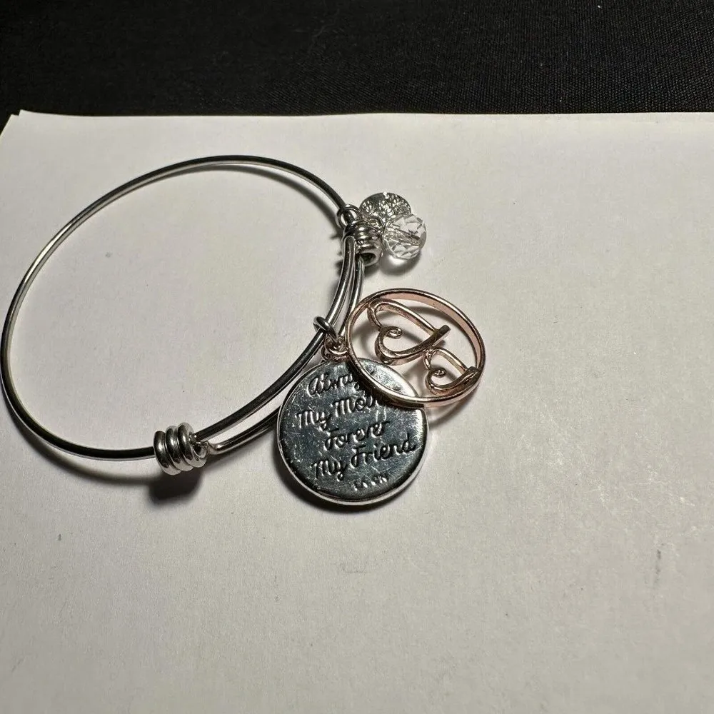 Silver Tone Charm Bangle Bracelet 7 Inch Always My Mother Forever My Friend - Image 5