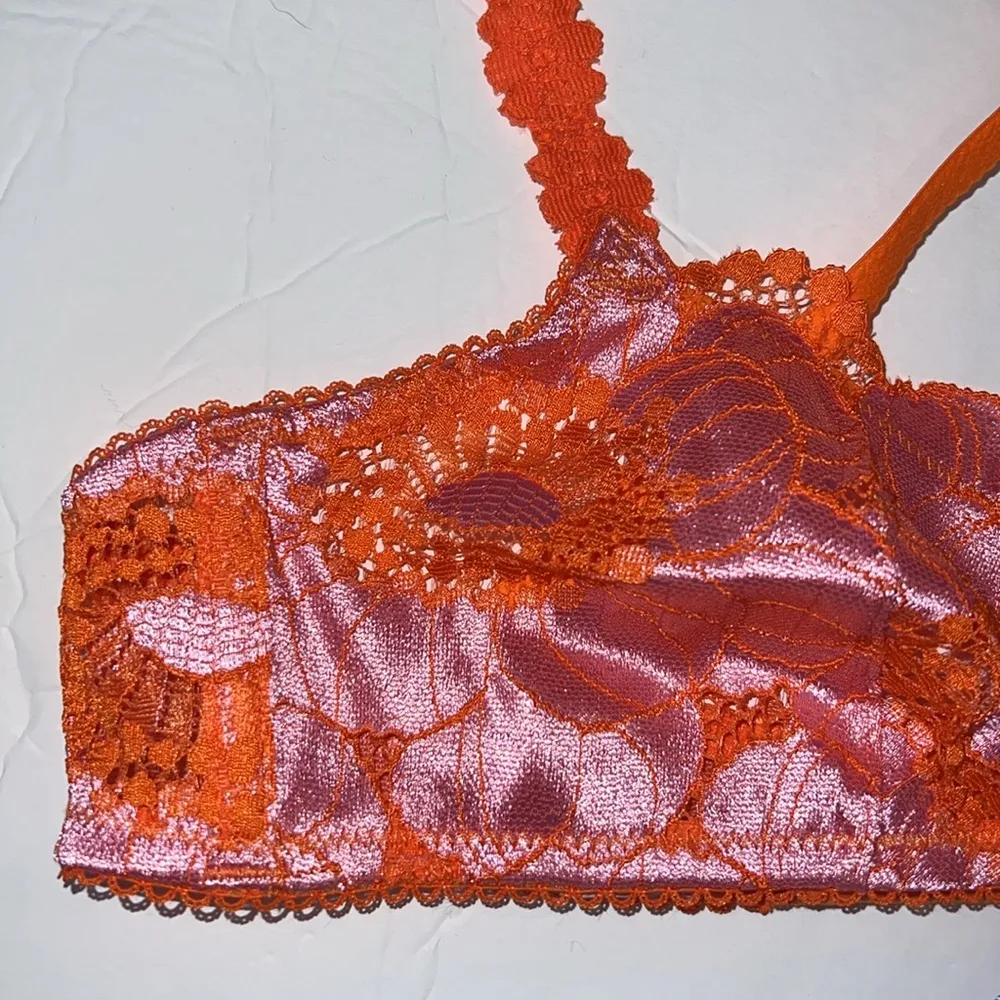 Savage X Fenty Bra Womens XS Perfect Poppies Unlined Lace Demi Racerback pink - Image 2