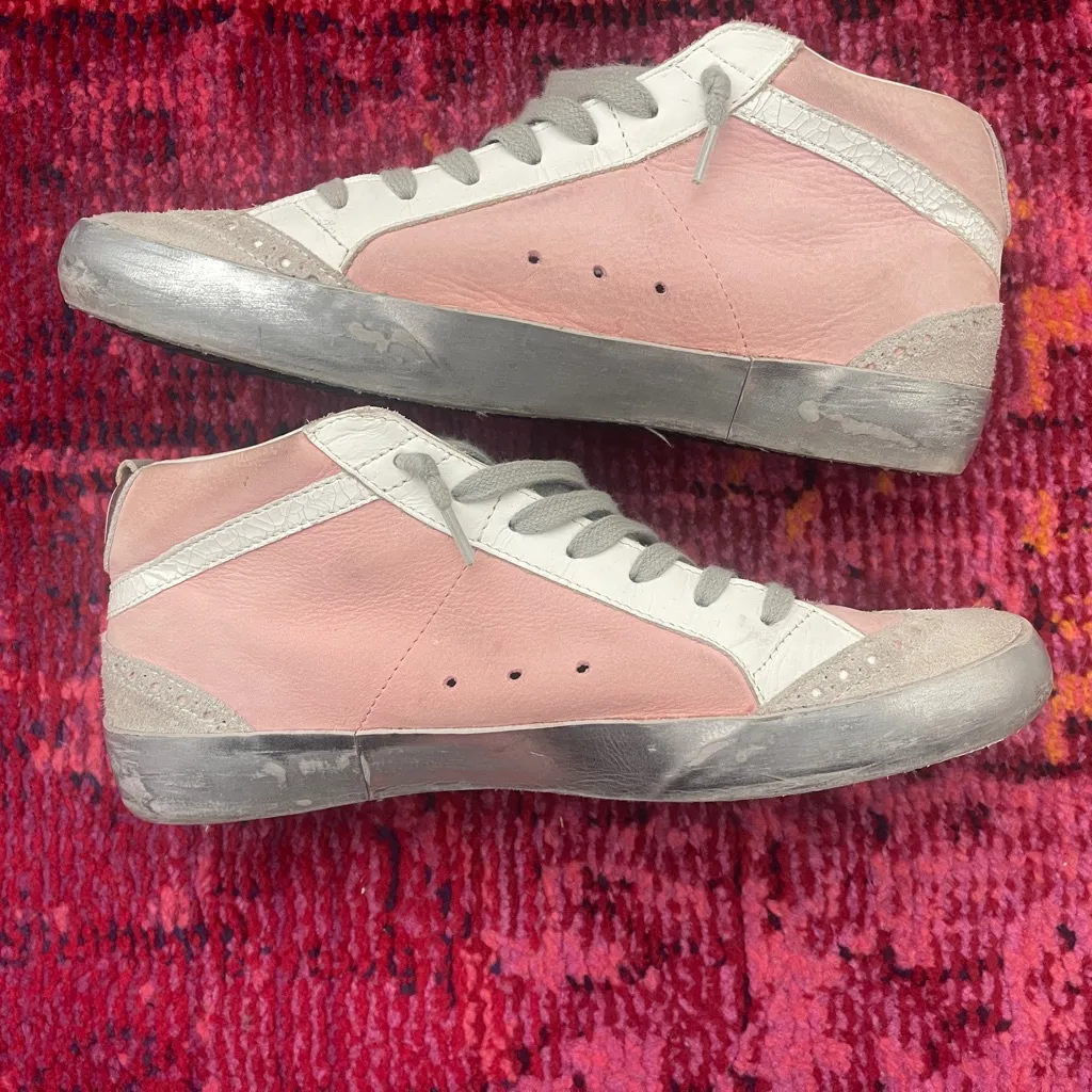 Golden Goose Pink and Silver Mid Star Sneakers - Image 2
