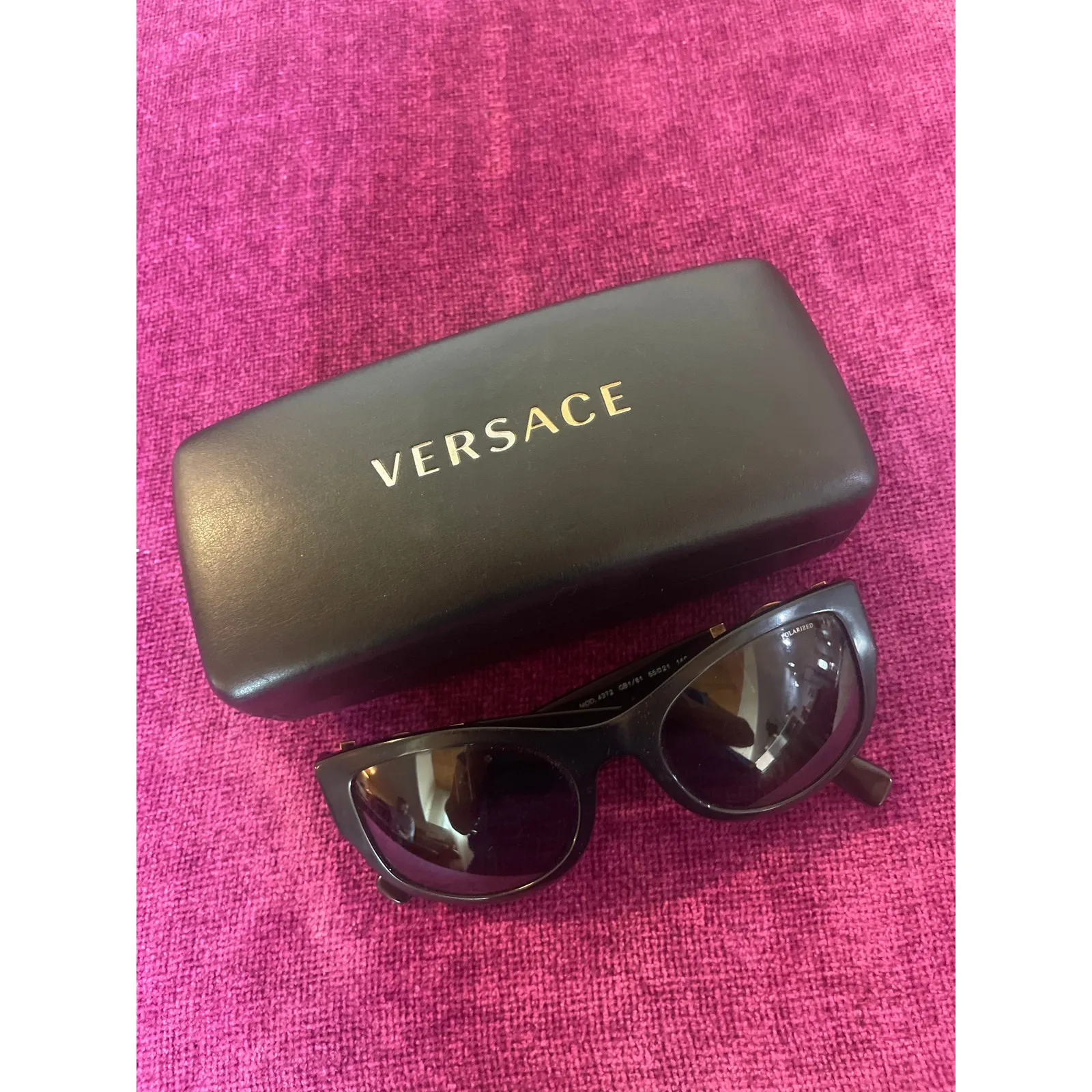 VERSACE Black Cat Eye Sunglasses Gold Medusa AS-IS CONDITION Polarized VE 4372 - Image 2