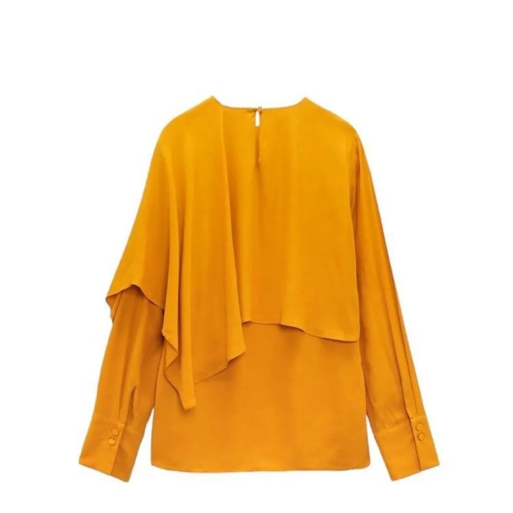 NWOT  ZARA CAPE BLOUSE BLOGGERS FAV MUSTARD YELLOW OVERSIZE XS - Image 6