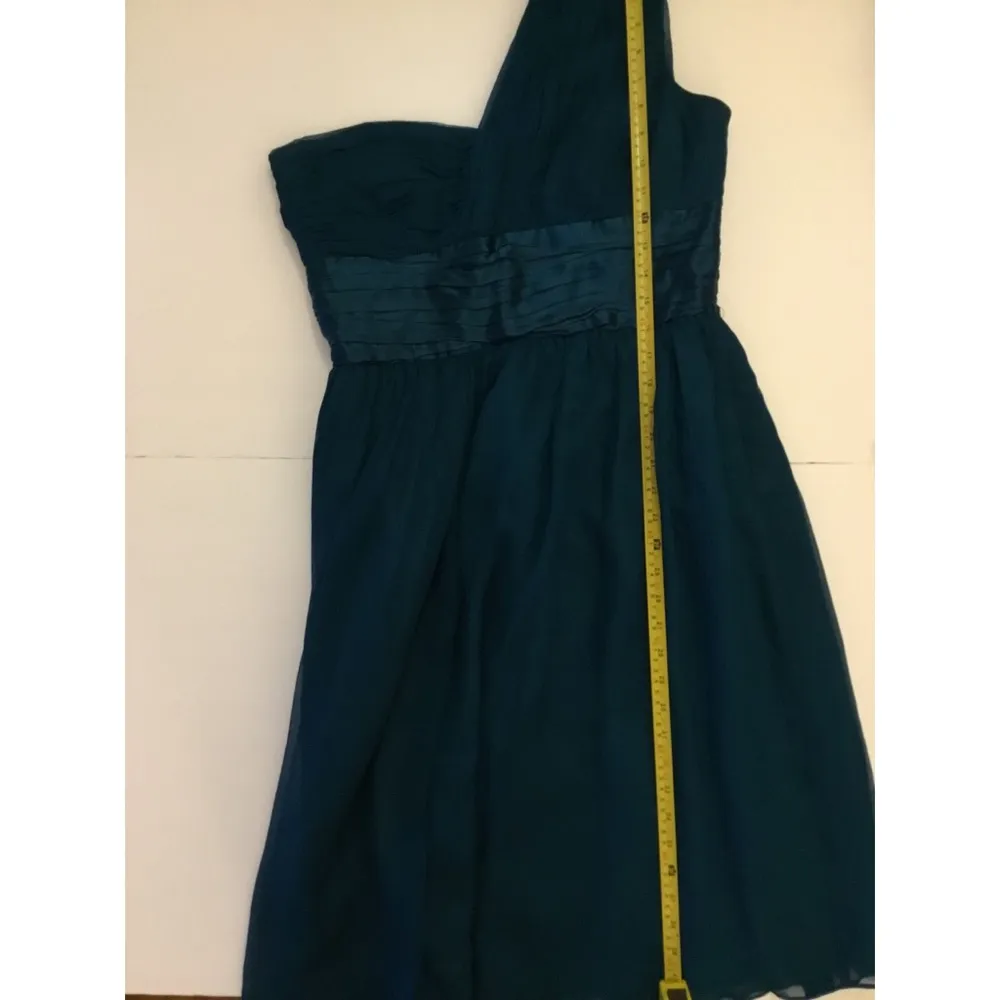 Maggy London Teal Silk Crinkle Crepe One Shoulder Dress Sz 12 Women - Image 5