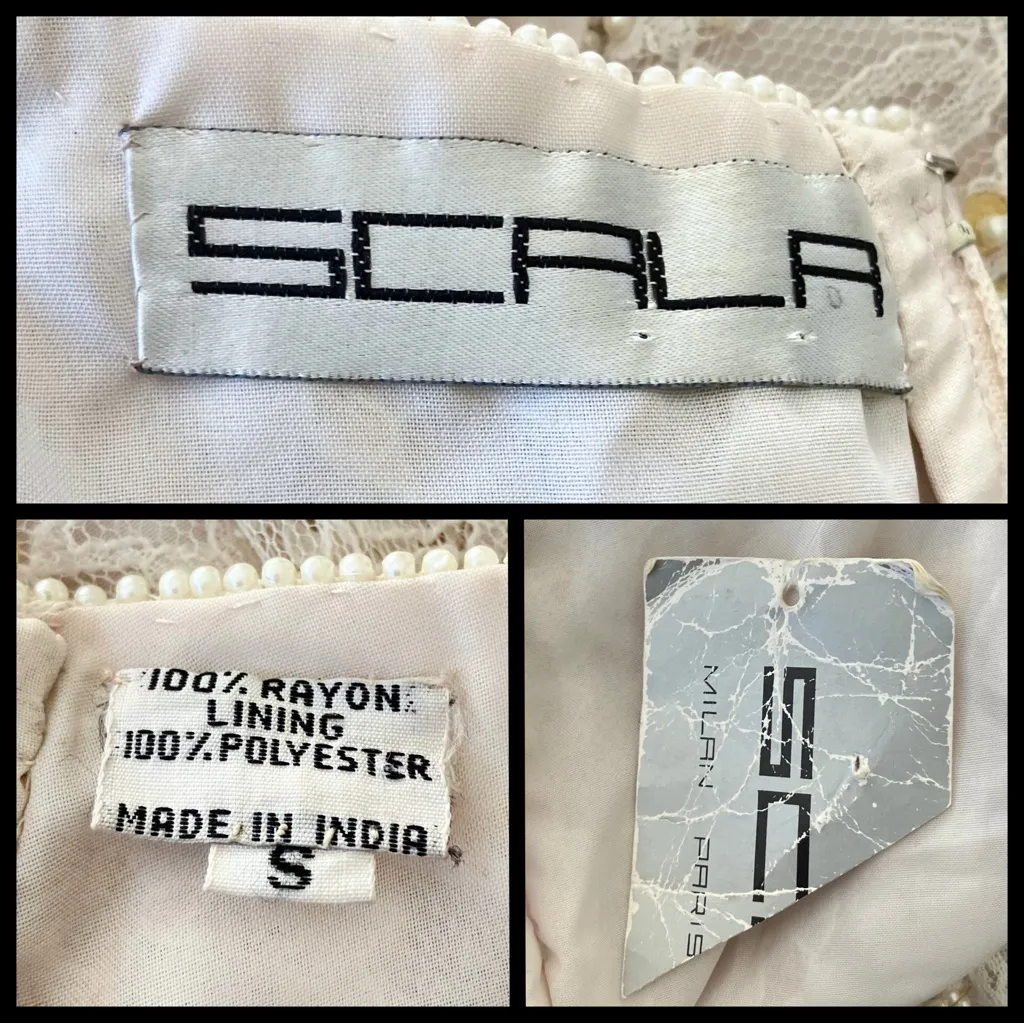 Vintage 80s Ivory Lace Pearl Beaded Sequin Peplum Dress XS Bridal Off White NWT - Image 14