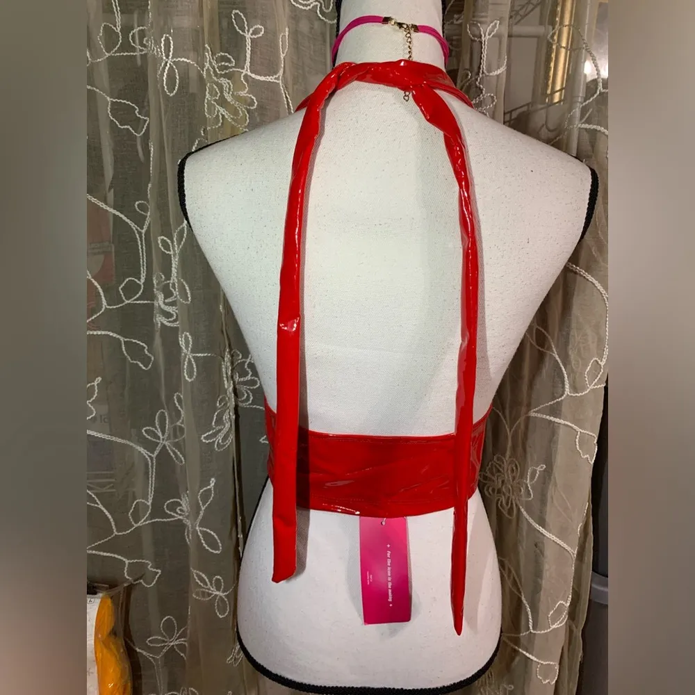 SheIn  Iconic Red Latex Like Halter Top - Image 6