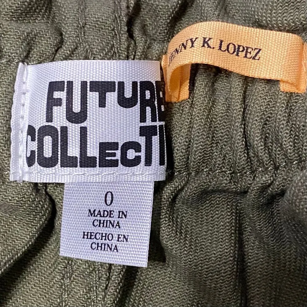 NEW FUTURE COLLECTIVE High Waisted Eyelet Pants Olive Green Size 0 Drawstring - Image 10