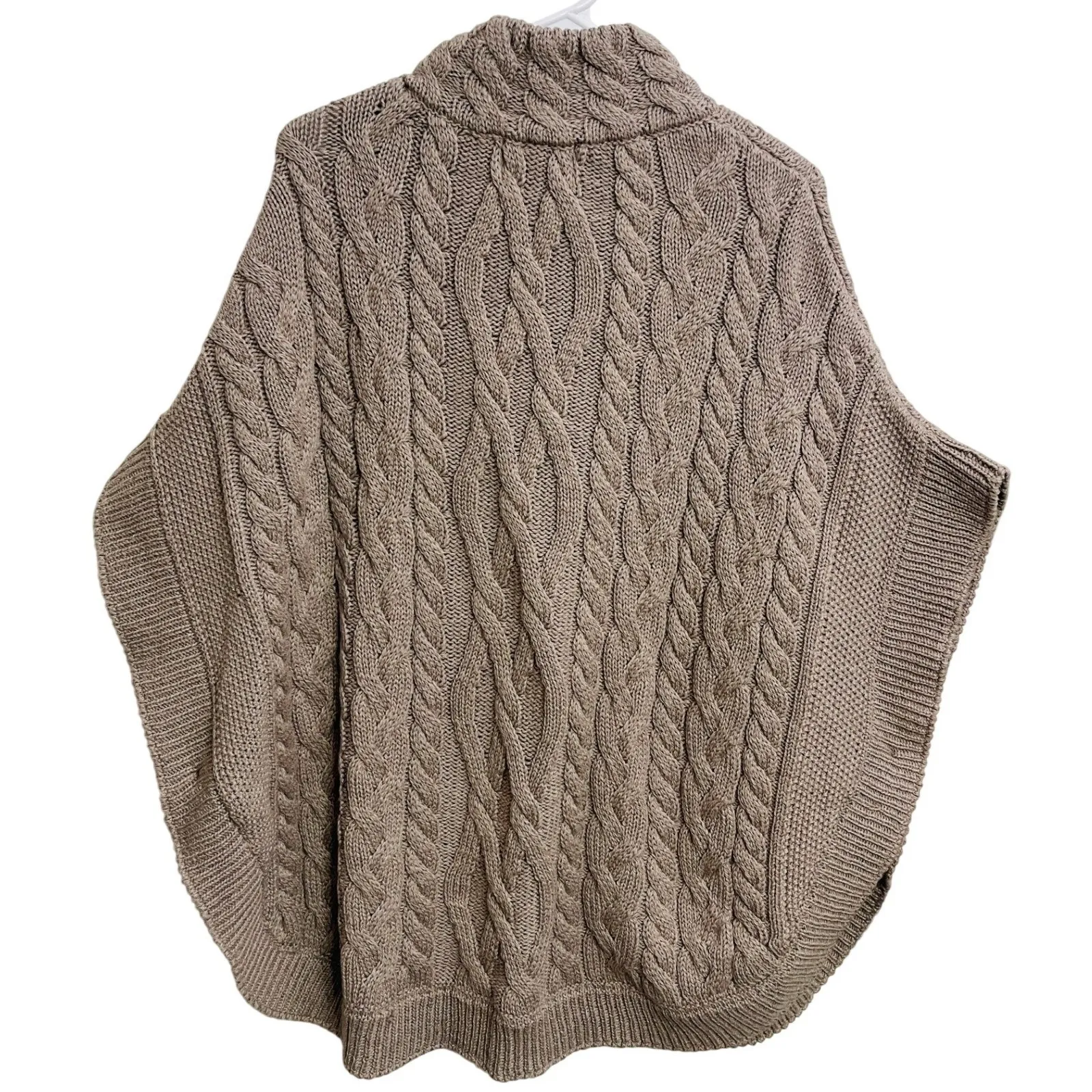 Blarney Woollen Mills 100% Merino Wool Aran Cable Knit Poncho Turtleneck Ireland Tan Size undefined - Image 2