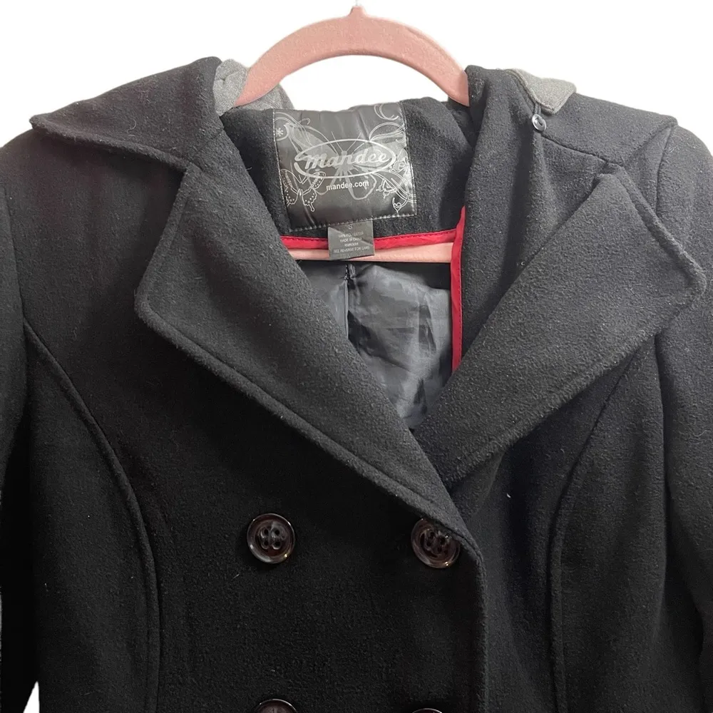 Mandee Black and Gray Double Breasted Hooded Jacket - Image 6