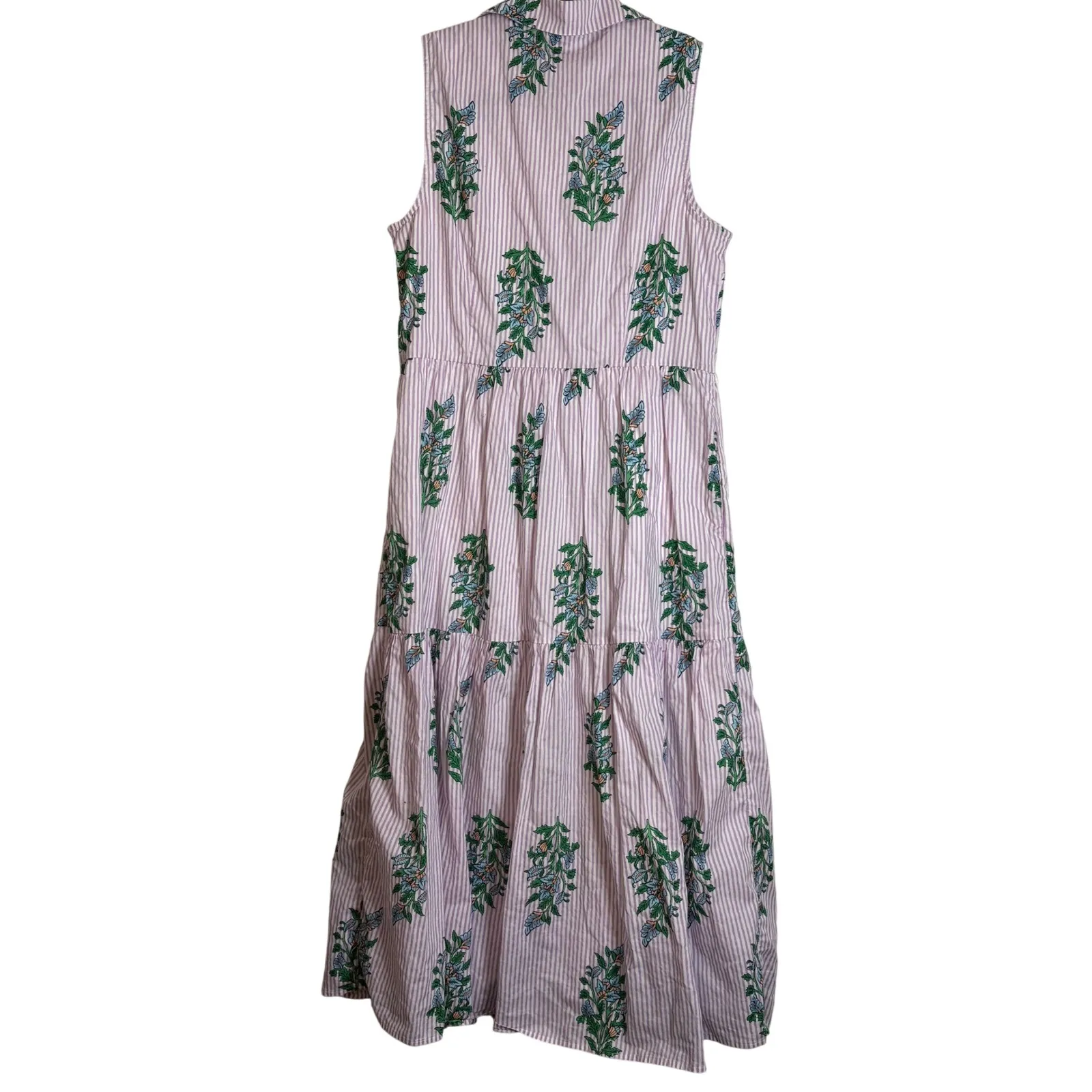J Crew Pink Stripe Floral Tiered Sleeveless Shirt Dress Maxi Size 10 no belt - Image 6
