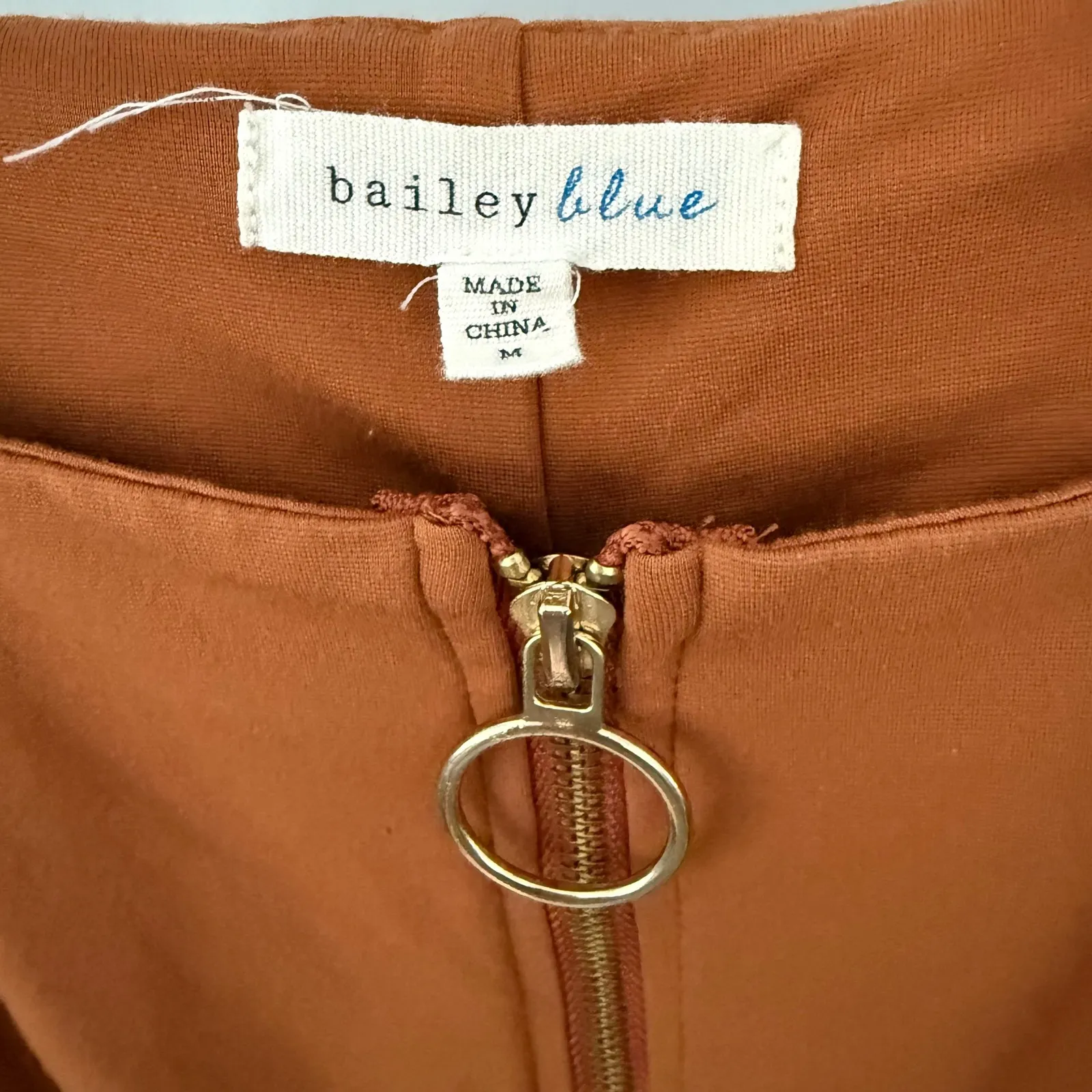 Bailey‎ Blue Rust Orange Square Neck Zip Front Mini Dress Women's Size M Fall - Image 5