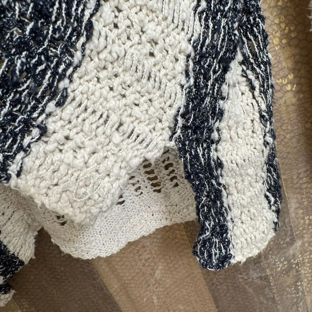 Free People Cali Love Striped Navy Blue Ivory Crochet Hoodie Knit Sweater Small - Image 5