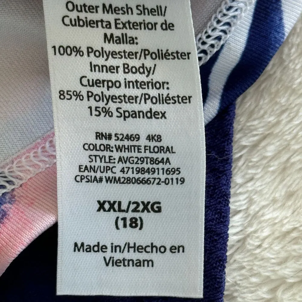 Avia Athletic 2Fer Tank Top Womens L‎ Blue Pink Floral Mesh Racerback Workout - Image 8