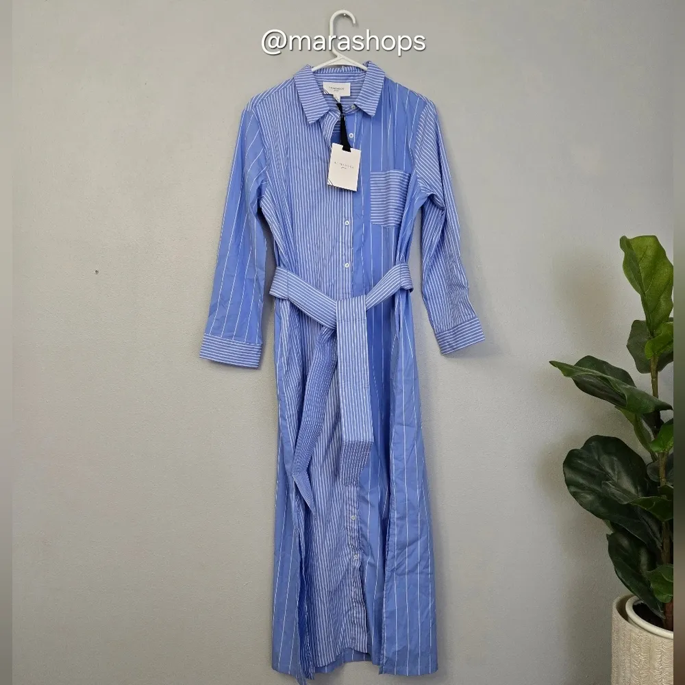Pomander Place Plue Stripe Chessie Preppy Belted Shirt Maxi Dress - Image 4