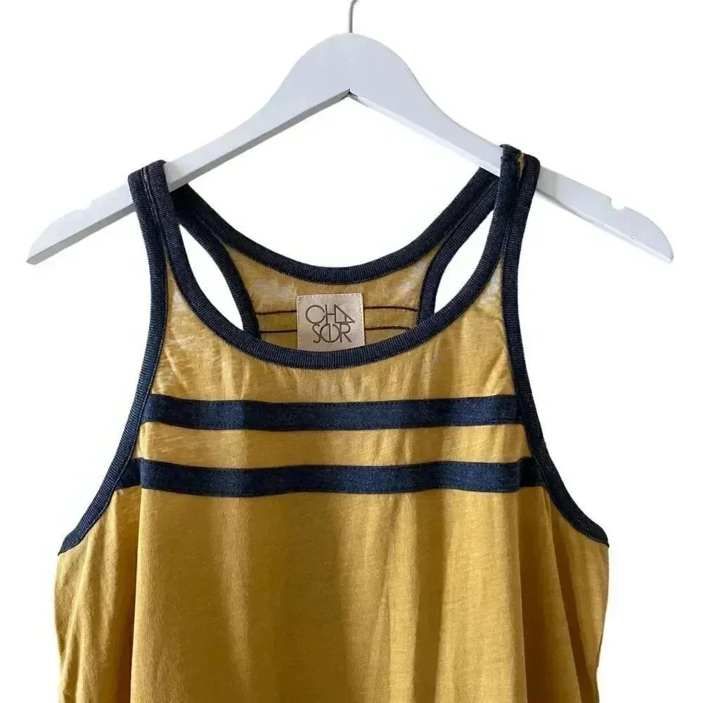 Chaser Revolve Mustard Navy Color Block Racerback Muscle Tank Top SZ M - Image 8