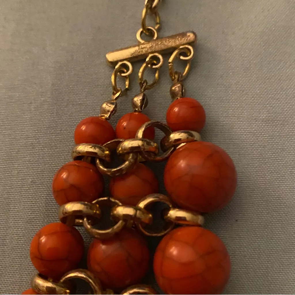 16” Multi 3 Strand Vintage Necklace Beaded Red Black Marbled .25” To .75” Beads - Image 3