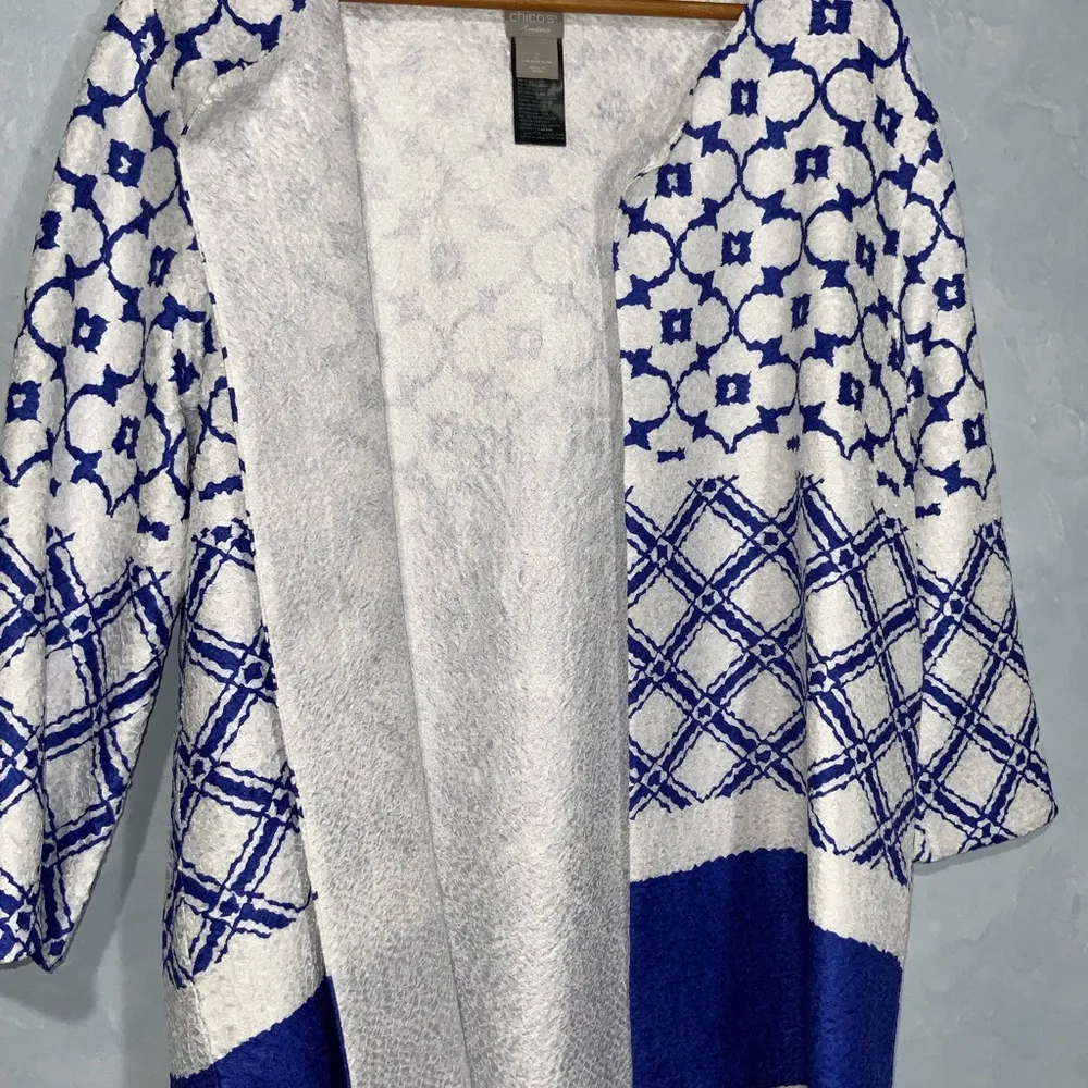 Chico’s Travelers Collection Blue & White Print Crushed Open Front Jacket 12/14 - Image 5