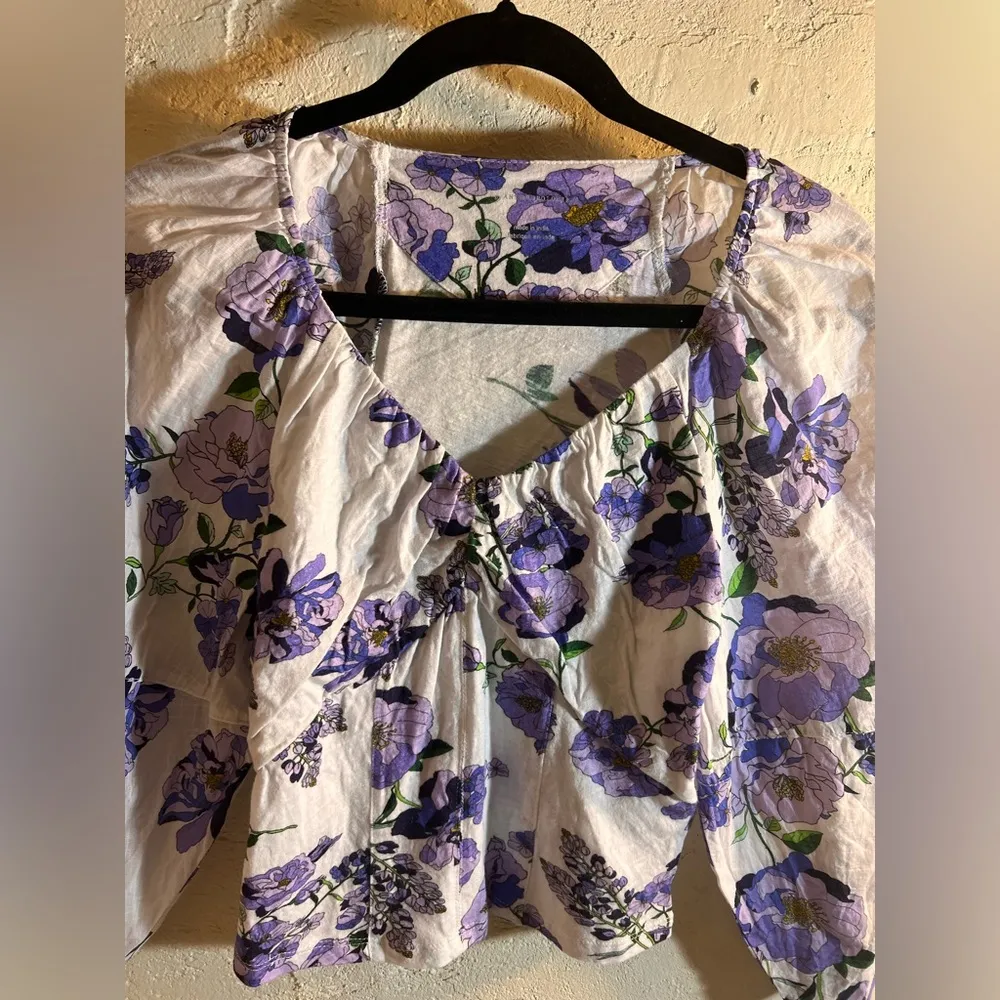 Anthropologie White Lavender Floral Cotton Crop Top summer lightweight boho - Image 4