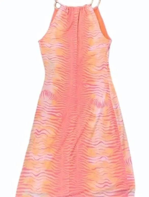 Sunset Tiger Print Chiffon Later Dress Small - Image 6