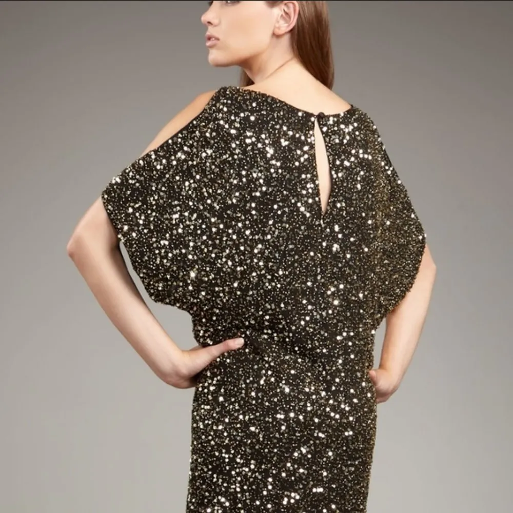 💕AIDAN MATTOX💕 Cold Shoulder Sequin Mini Dress ~ Cocktail Dress Black 6 NWOT - Image 6