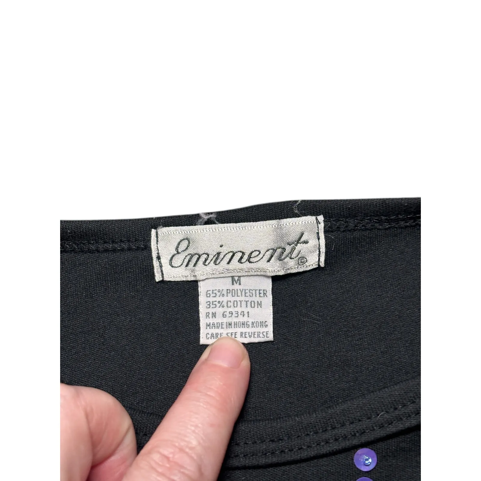 Vintage Eminent Top Black Sequins Sequence Size M Shoulder Pads Embellished Size M - Image 5