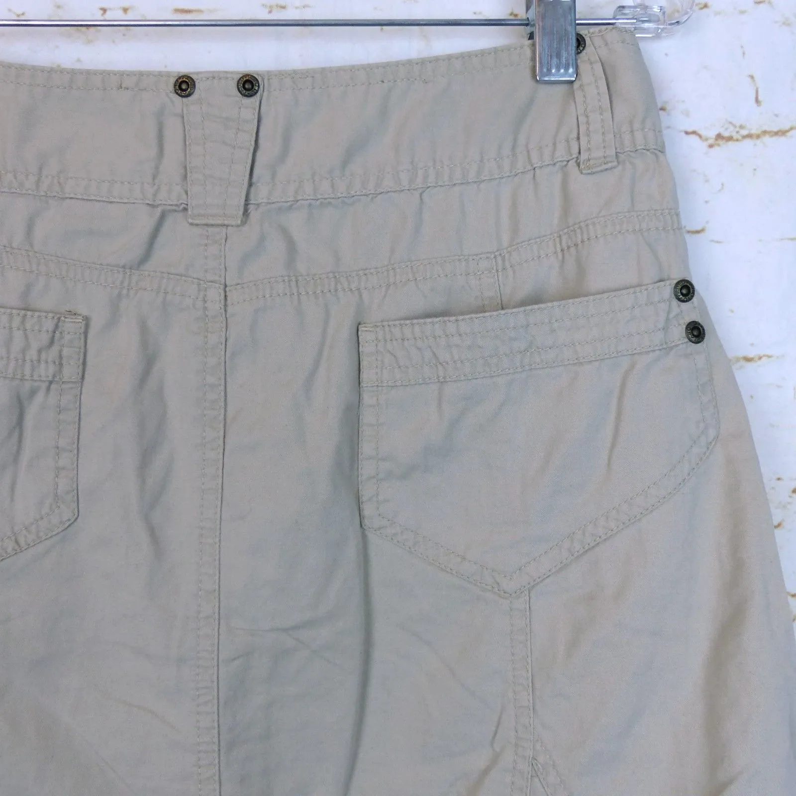 VTG Faded Glory Skirt 8 Khaki Cotton Cargo A-Line Godet Flared Midi Utility Y2K - Image 10