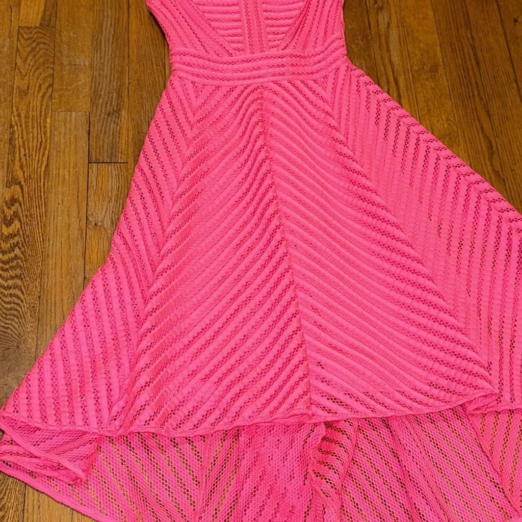 Lilly Pulitzer Tilly Midi Dress crochet knit stripe flare tiki Barbie pink XS - Image 3