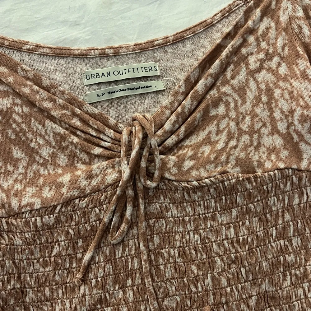 Urban Outfitters Pink Smocked Tie Front Crop Blouse - Image 3