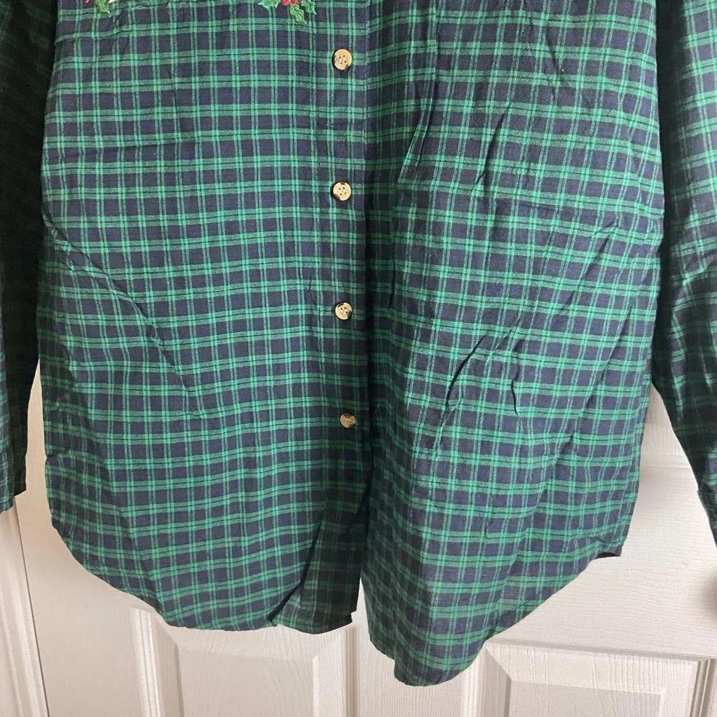 VTG 90s Casey & Max Plaid Long Sleeve Button Up Shirt size medium Green - Image 5