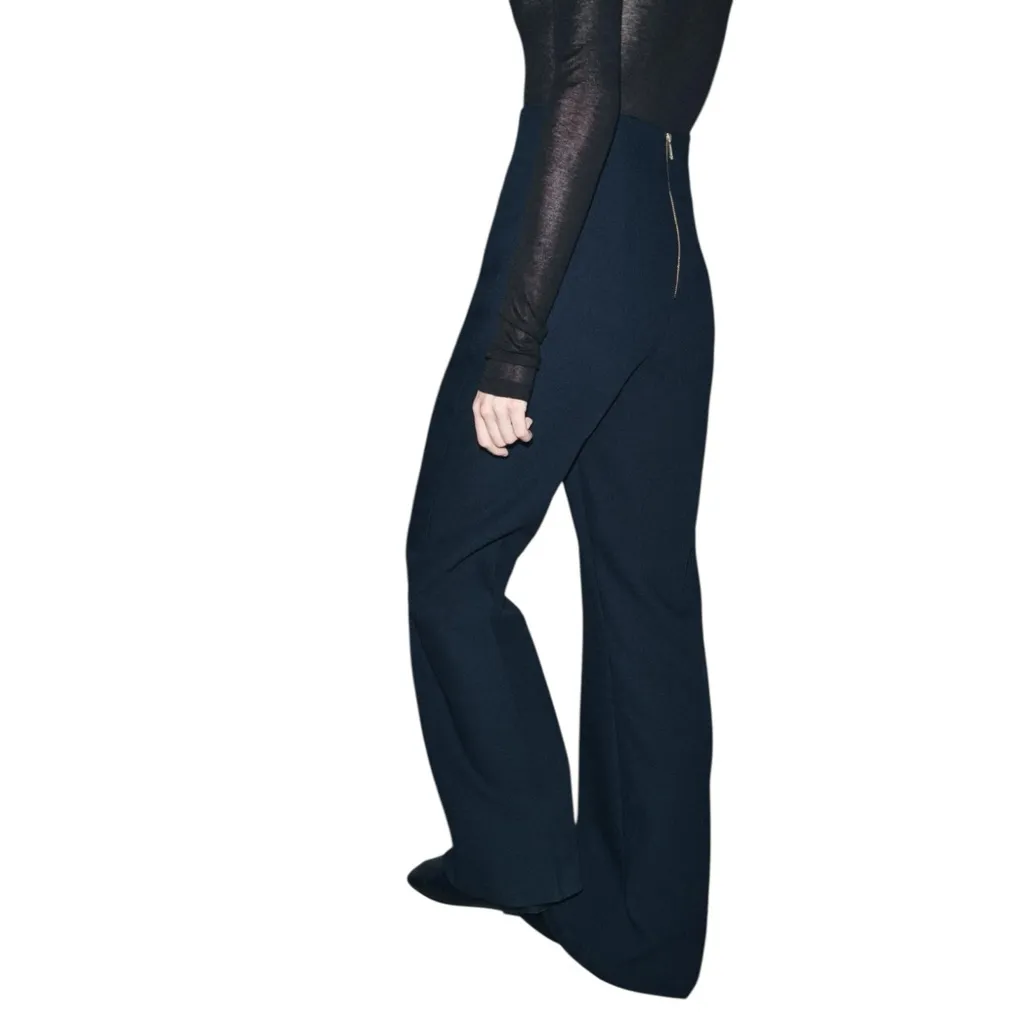 Zara Navy Blue High Waisted Wide Flare Leg Crepe Pants Size Small - Image 3