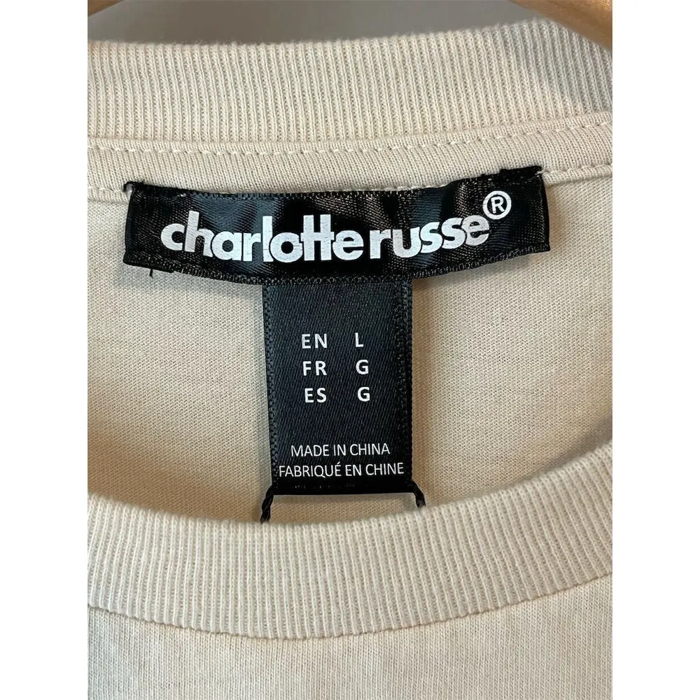 Charlotte Russe T-Shirt Women's L Beige Whiskey Graphic Tee Short Sleeve NWT - Image 6