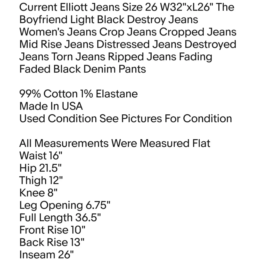 Current Elliott Jeans Size 26 W32"xL26" The Boyfriend Light Black Destroy Jeans Women's Jeans - Image 2