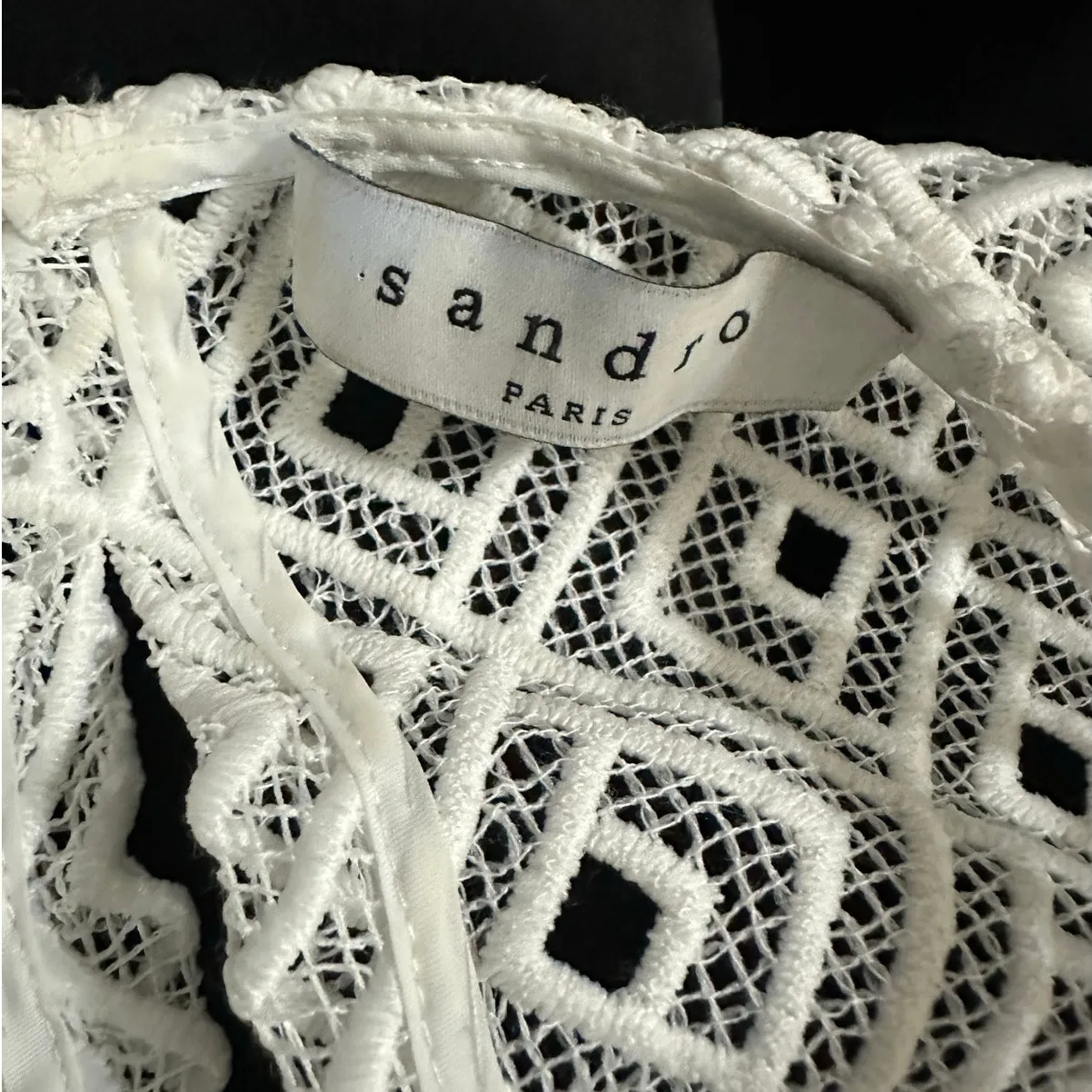 Sandro Paris Mini Dress Black White Lace Full Skirt Fit & Flare - Image 8