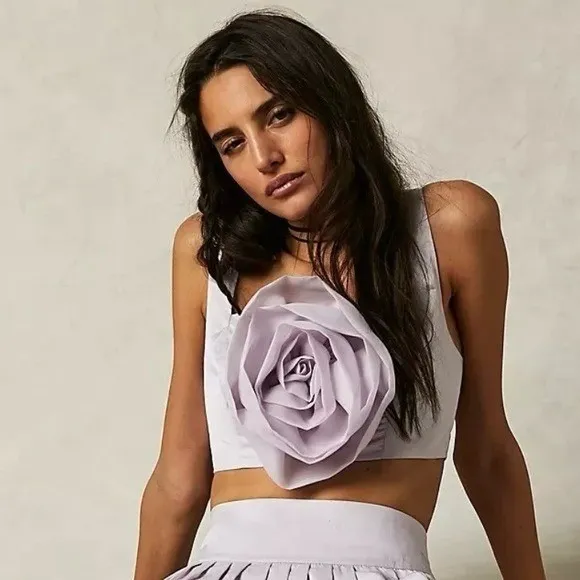 Free People Rose Quartz 3D Floral Crop Tank Fairy Princess Summer Fun Size L - Image 2