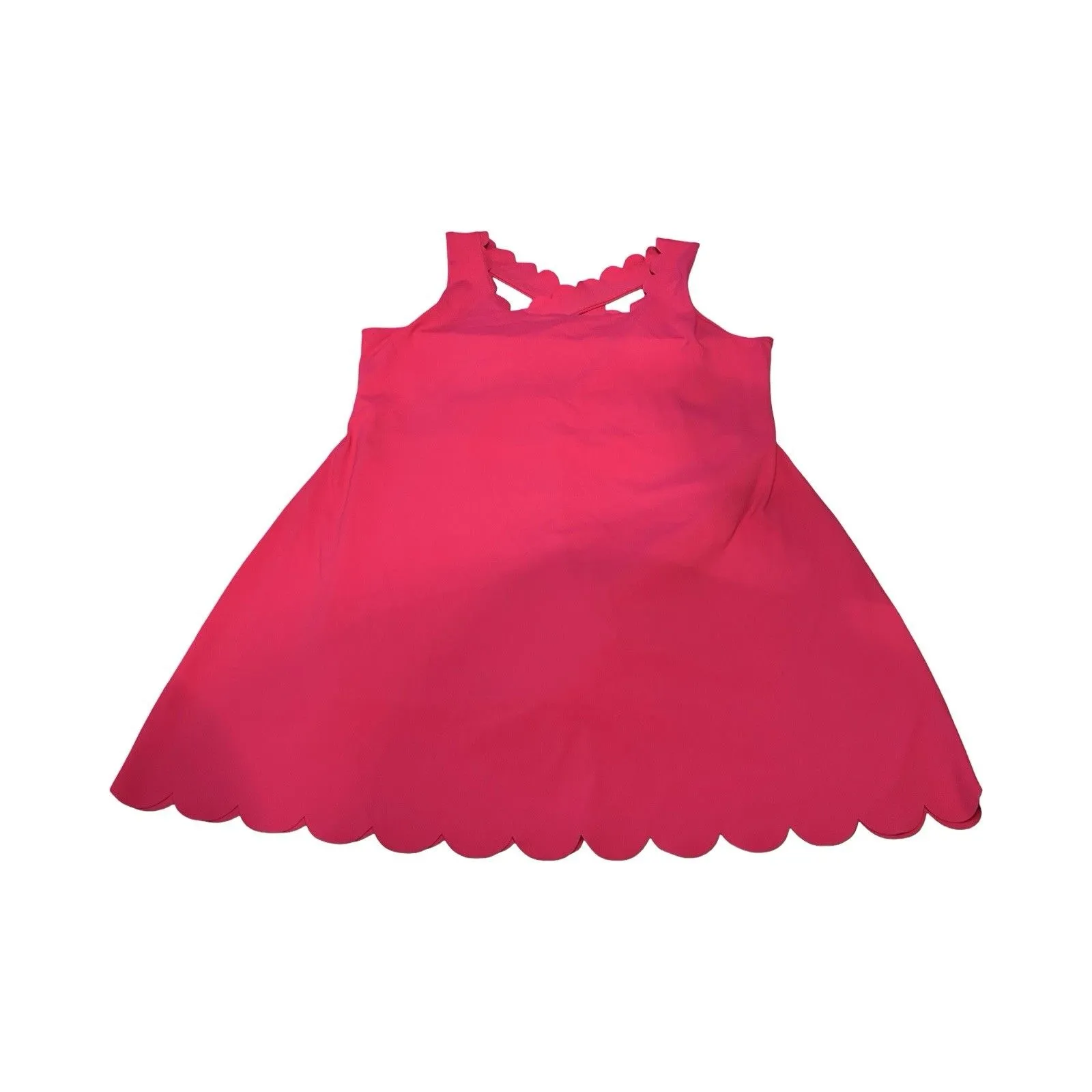J Crew Factory Scallop Activewear Dress HOT PINK Size XL Criss Cross Back Tennis - Image 3