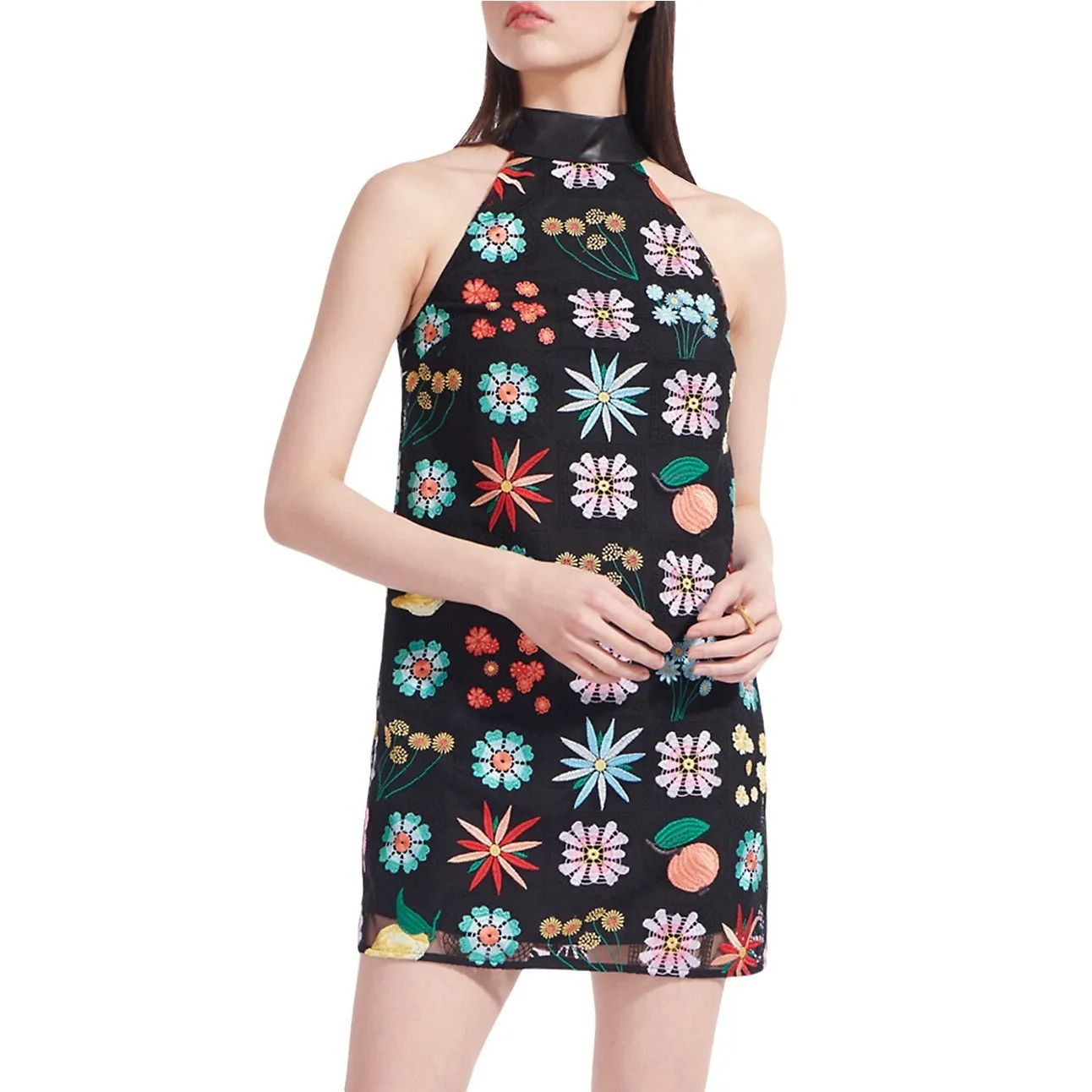 Staud Sicily Black Flower Fruit Embroidered Sleeveless Shift Mini Dress Sz 0 NWT - Image 2