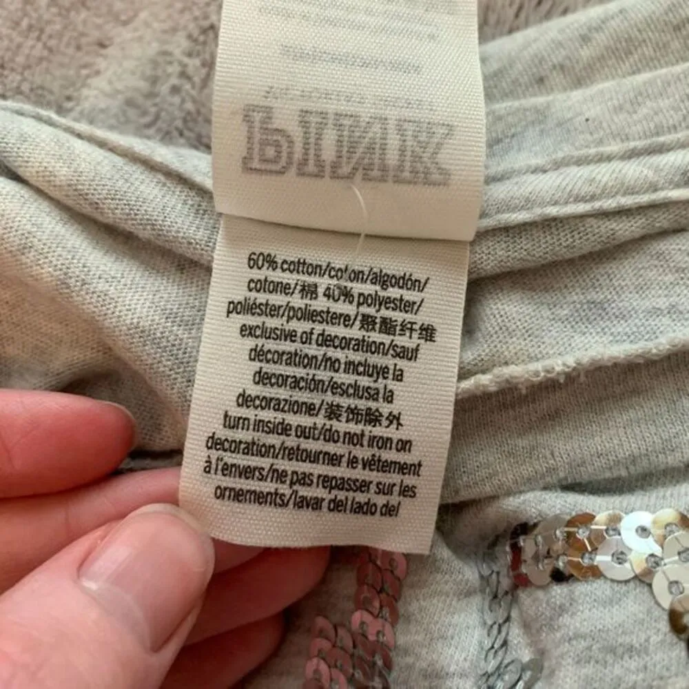 PINK Victoria's Secret Women Small Tank Top Gray Silver Muscle Sequin Logo Bling - Image 5