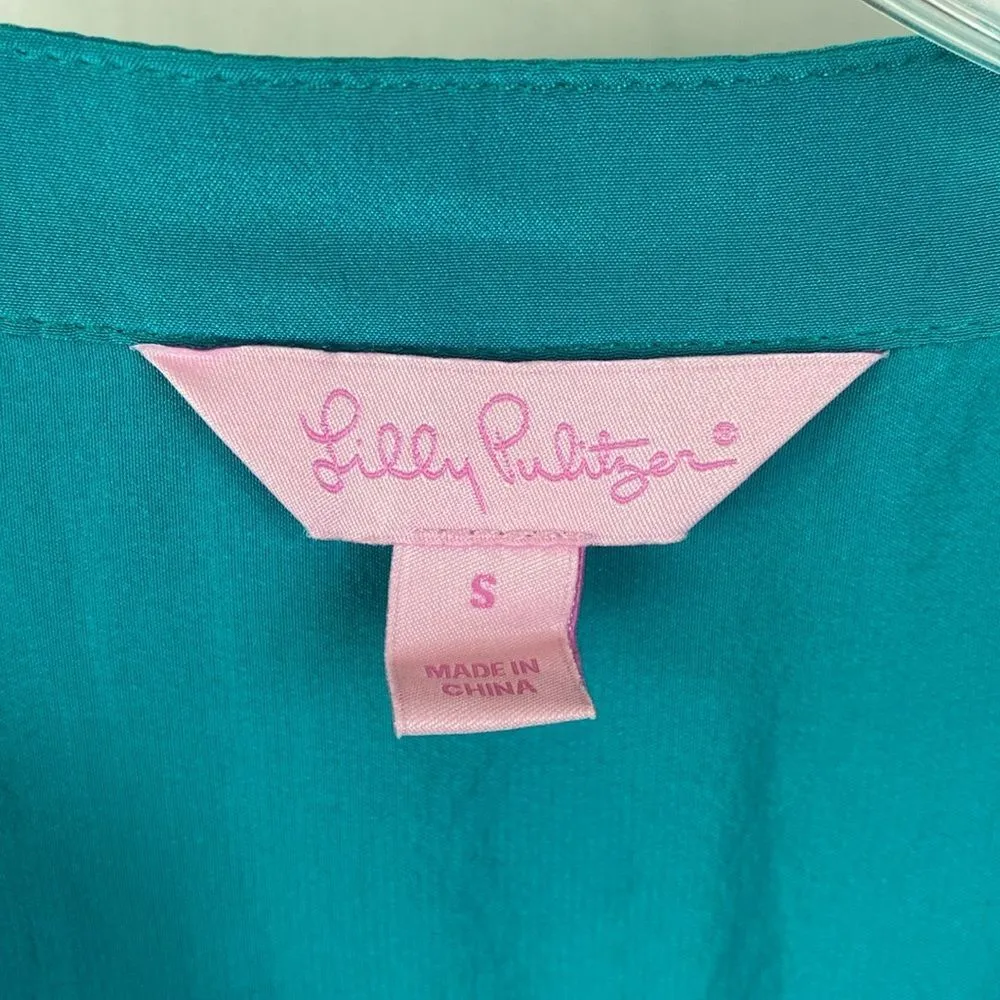 Lilly Pulitzer 100% Silk Blue Long Sleeve Button Neck Blouse Top S - Image 5