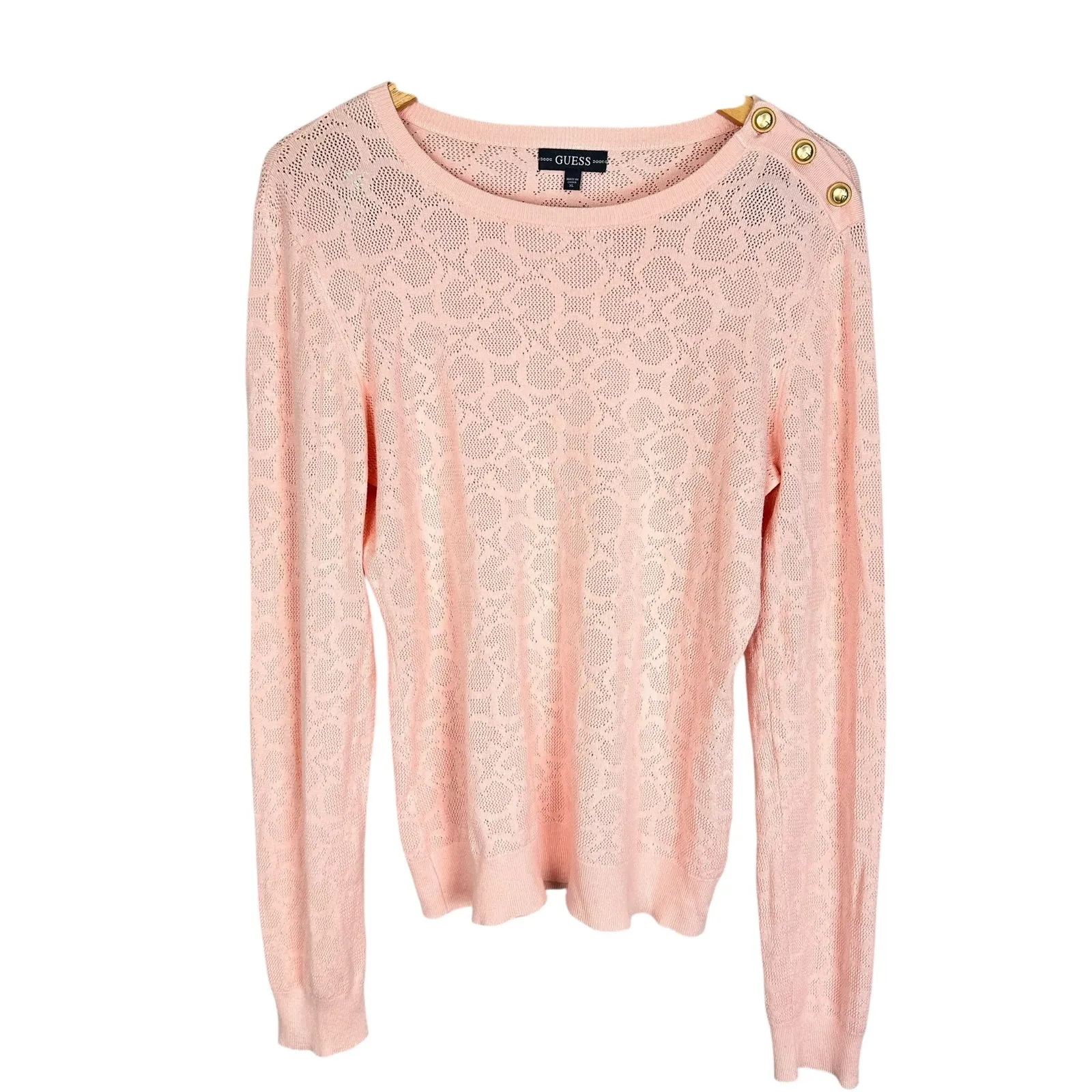 Guess Paula Allover G Long Sleeve Logo Knit Too Gold Buttons Size XL Y2K - Image 5