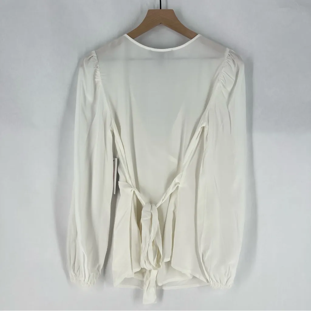 Modcloth Ivory Draped Blouse Long Sleeve Wrap Blouse NWT Size S - Image 9