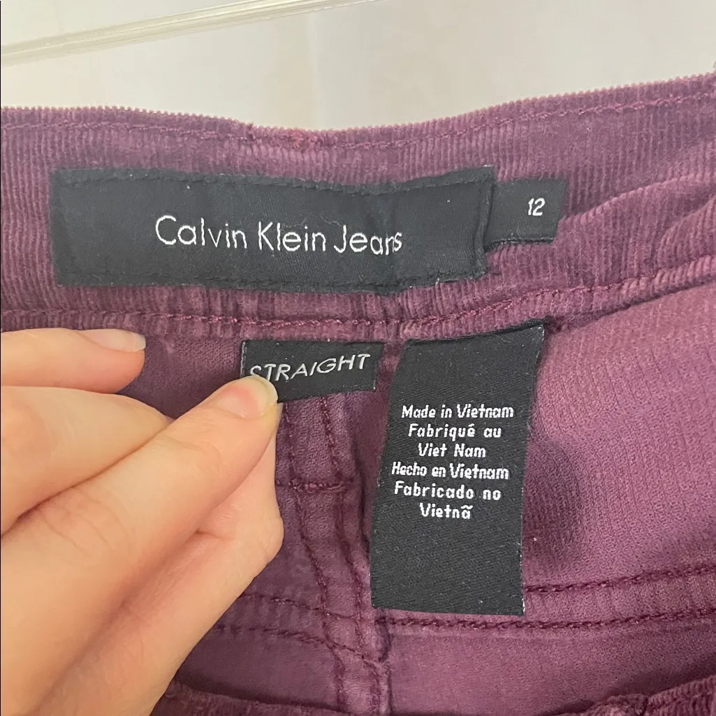 Women's Calvin Klein Jeans Straight Cut Purple Corduroy Pants Size 12 6x32 - Image 3