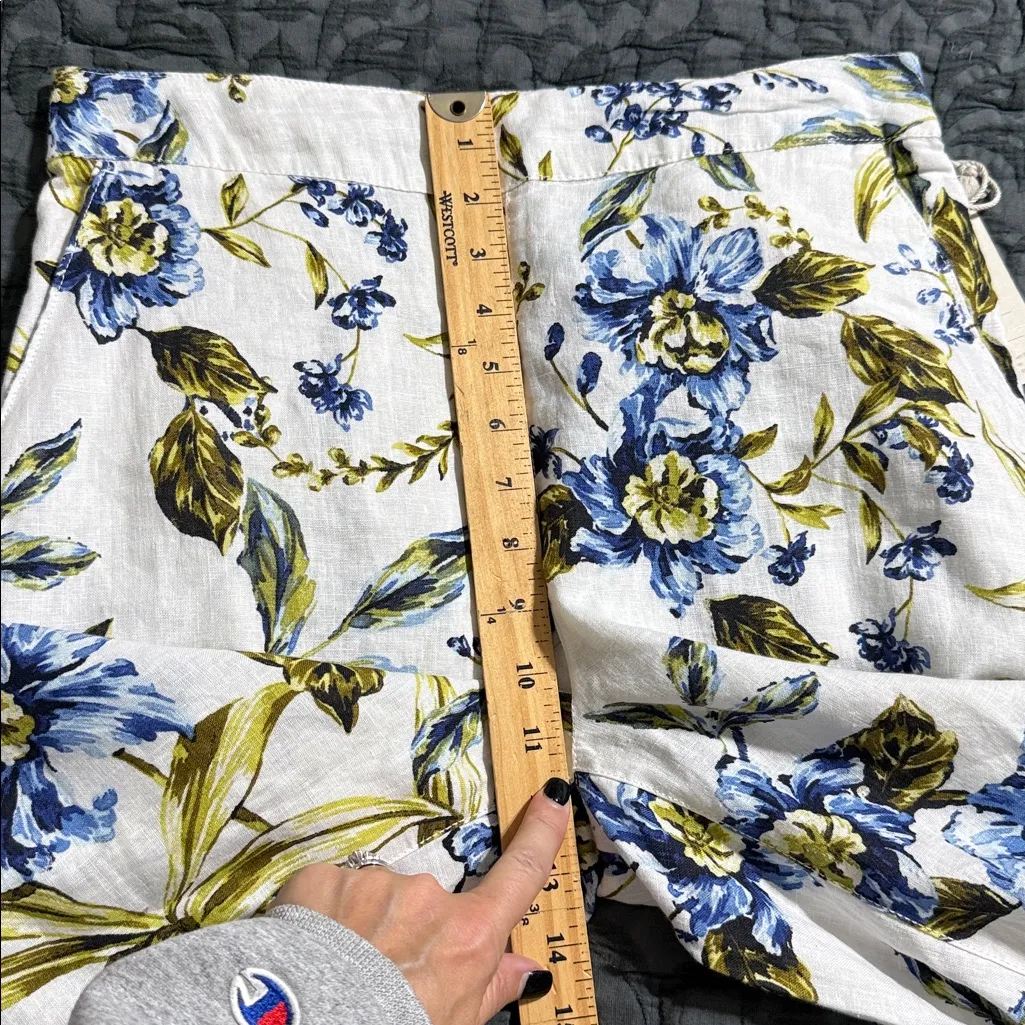 Joie medium wide leg crop 100% linen pants elastic waist back floral pockets new - Image 4