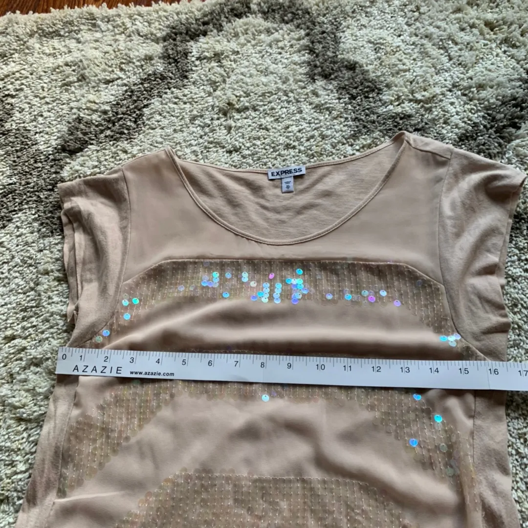 Tan Beige Sequin Striped Knit Top - Image 5