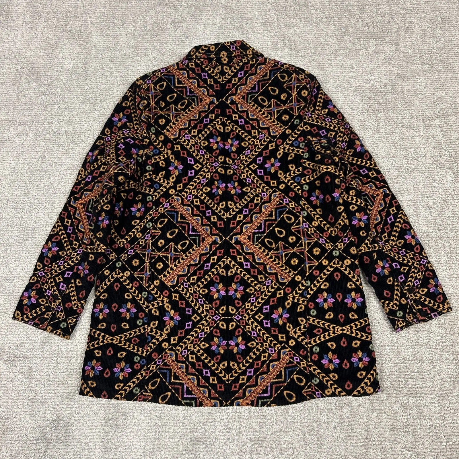Farm Rio Jacket Womens XL Black Corduroy Embroidered Blazer Boho Floral Long New - Image 11