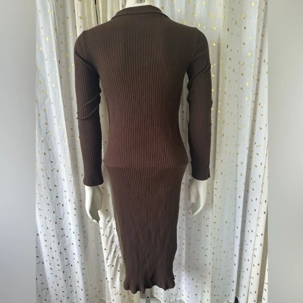 Zara Women's Bodycon Fitted Ribbed Knit Polo Chocolate Brown Dress Size S - Image 4