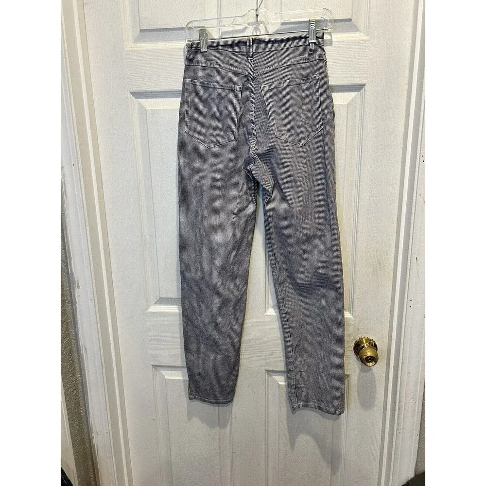 Cherokee Vintage 90s Gingham‎ Tapered High Waist Pants Stretch Navy Blue Sz 6P - Image 6