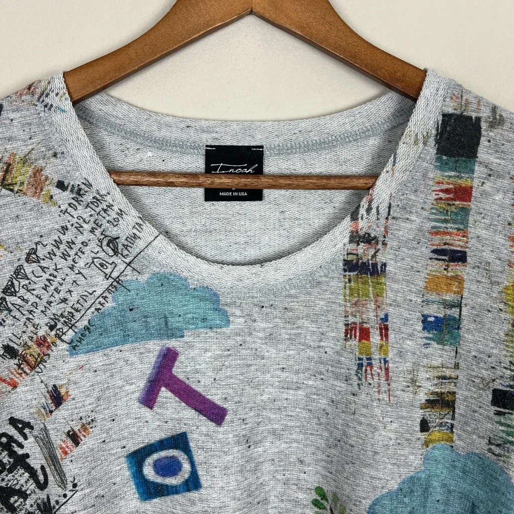 Inoah Top Womens‎ Large Gray Knit Art to Wear Cat Lady Short Sleeve Graphic L - Image 10