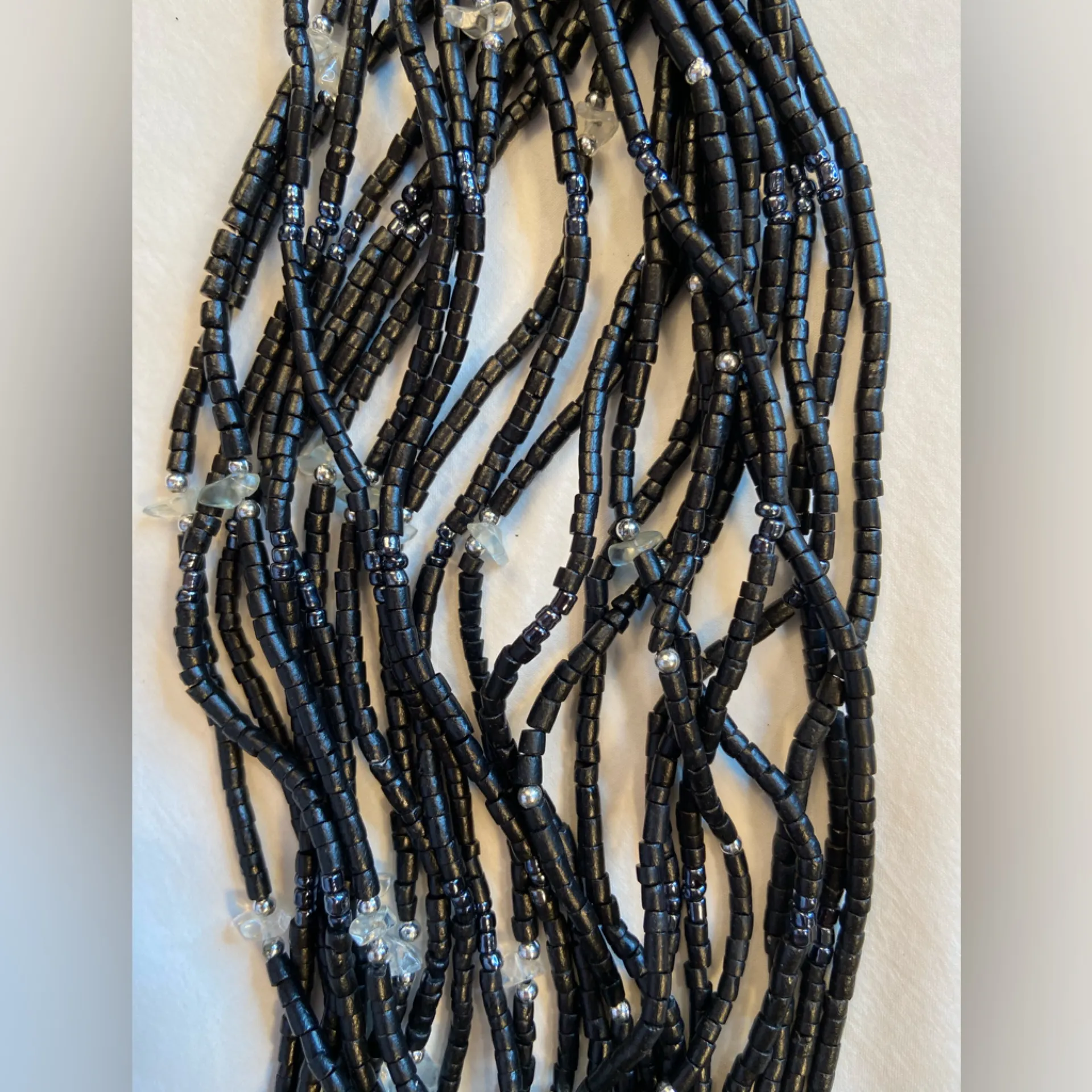 Necklace with horn shell and crystal‎ and black beads, NWT Silver - Image 3