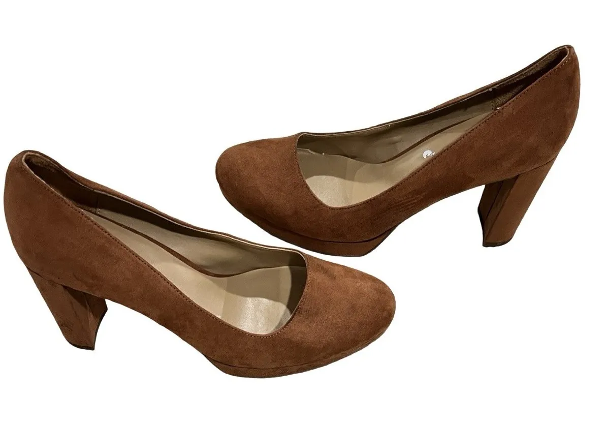 Womens Naturalizer Berlin Tan Faux Suede Slip On Block Heel Pumps Size 11 M - Image 1