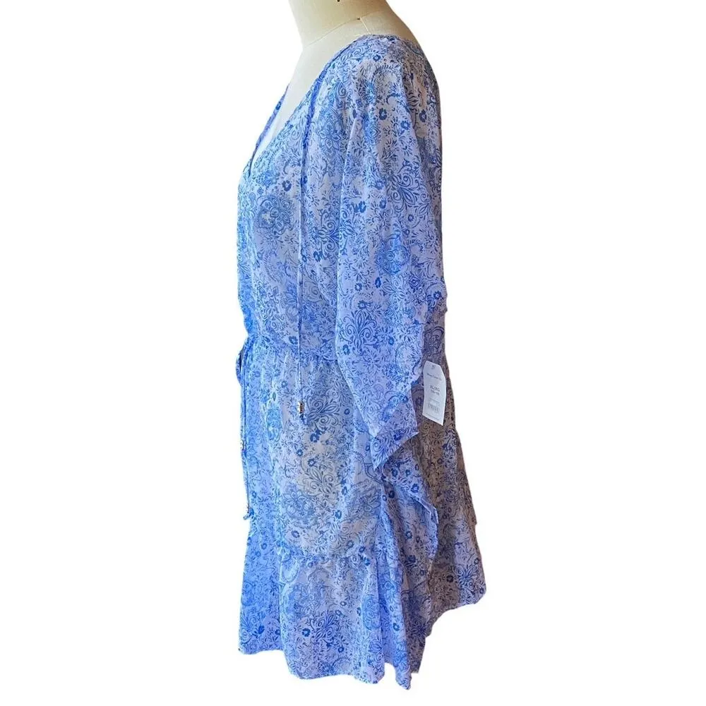 NWT ~ TIME and TRU Ruffle Hem Caftan Tie Front Chiffon Swimsuit Coverup ~ XL - Image 4