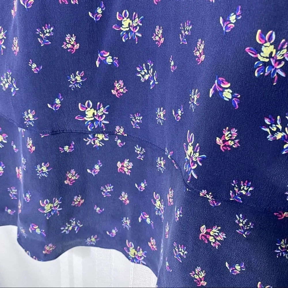 Equipment Femme Tiered Floral Natalia Dress Blue 100% Silk Mini Shirt Dress - Image 9