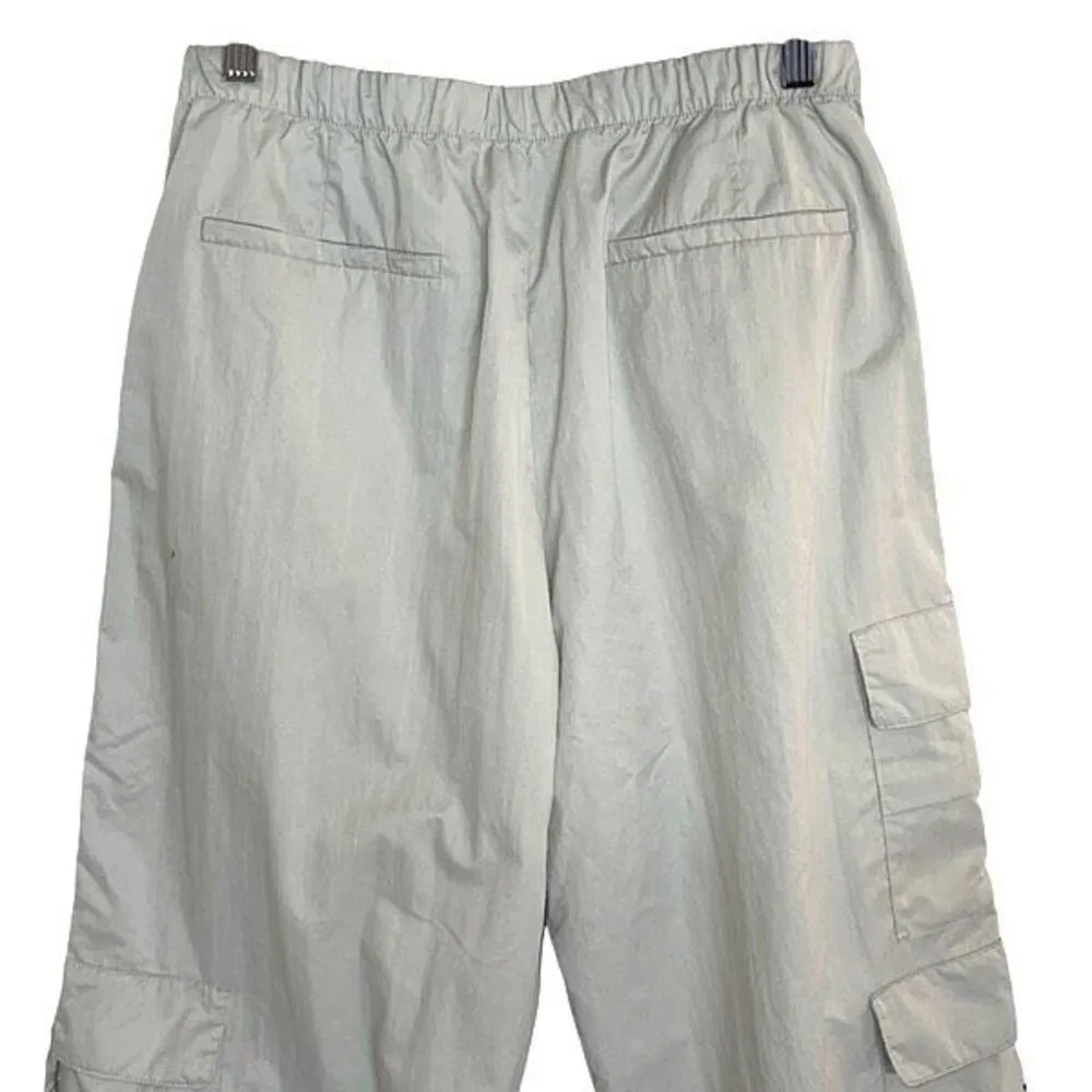 Zara Womens Elastic Waist Pull On Relaxed Cargo Parachute Jogger Pants Stone Gra - Image 5